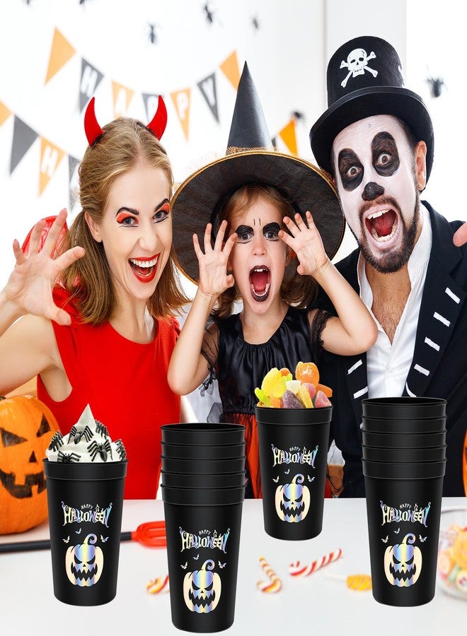 Whaline 30Pcs Halloween Party Cups 16oz Spooky Pumpkin Bronzing Silver Plastic Cups Decorative Halloween Black Stadium Cups - Image 5